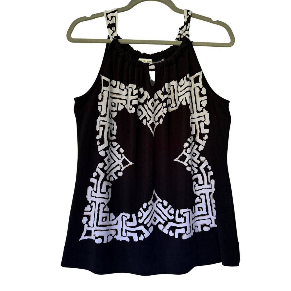 White House Black Market Black White Geometric Halter Blouse Scarf Strap Medium